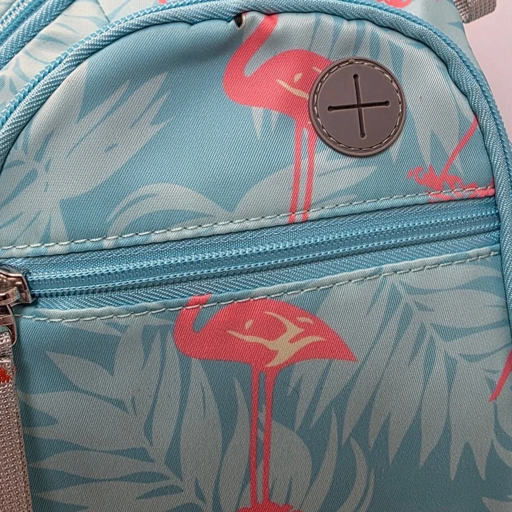 Simtop Flamingo Tropical Print‎ Sling Backpack Blue Crossbody Travel Bag Used